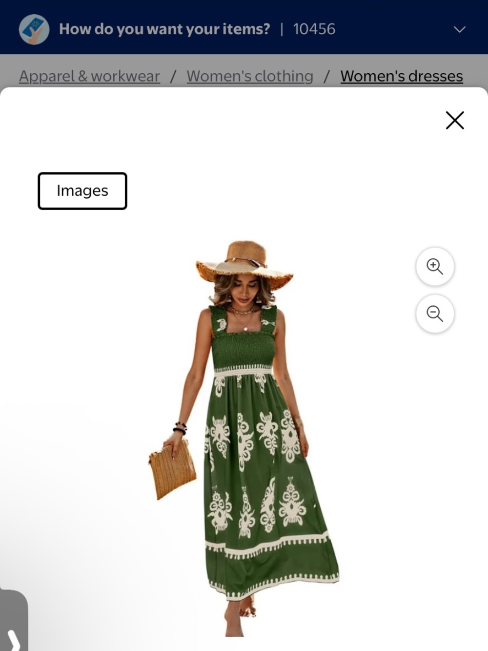 Smocked Square-Neck Maxi Dress in Olive with Ivory Print - Picture 2 of 5